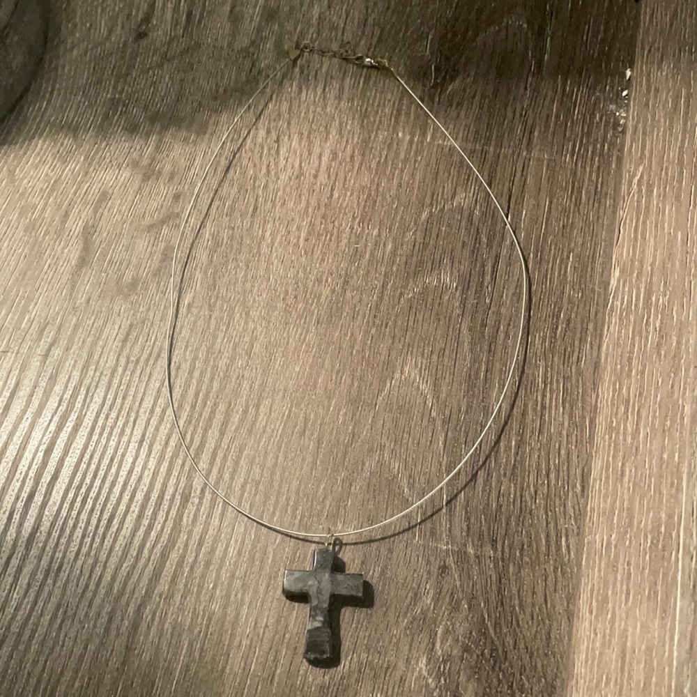 Black Stone Cross Necklace
